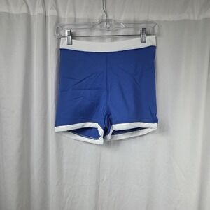 Swim Bottom Shorts Womens Medium Blue White Boyshort Colorblock Ruched Waist